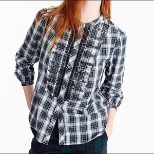 NWT J CREW embellished button/up tartan shirt